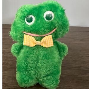 Vintage Eden Green Frog with Yellow Checkered‎ Bow Plush
